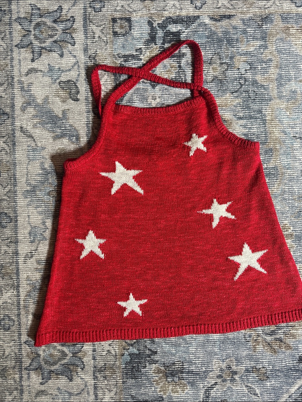 Freshman Red Knit Top with Tag Detail